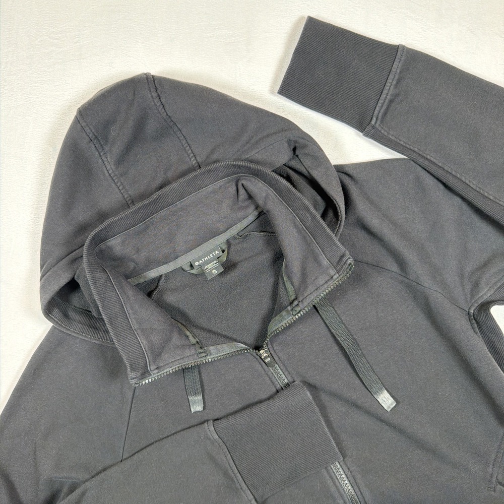 Athleta Womens On My Way Triumph Hoodie Sz XL Black Puff Sleeve #798347